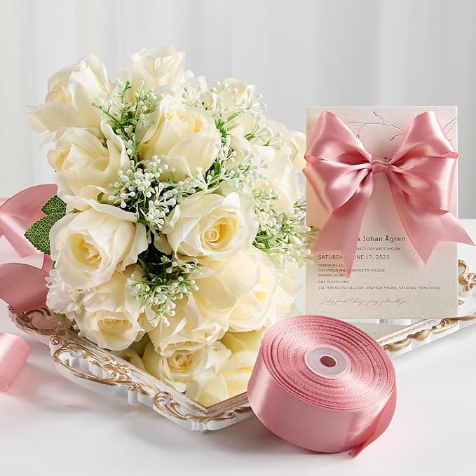 1-1/2 Inches 50 Yards Rosy Mauve Satin Ribbon, Solid Fabric Ribbon Roll for Flower Bouquets, Gift Wrapping, Wedding, Handmade Crafts