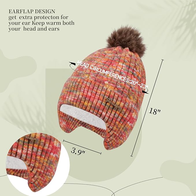 FENELY Women's Knitted Warm Beanie Winter Hat, Warm Chunky Snow Hat with Pompom