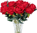 SITUMEIZI 15PCS Red Artificial Roses Silk Flowers Fake Roses Realistic Bouquet Long Stem with Gift Box for Mother's Gift Day Home Party Wedding Decorations