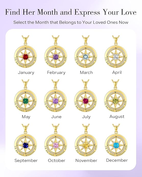 S925 Necklace Gift for Wife |Compass Jewelry |Women Anniversary |Sterling Silver |Girlfriend Birthday Gifts for Her Valentines |I'd be Lost without You |Jewel 18K Gold