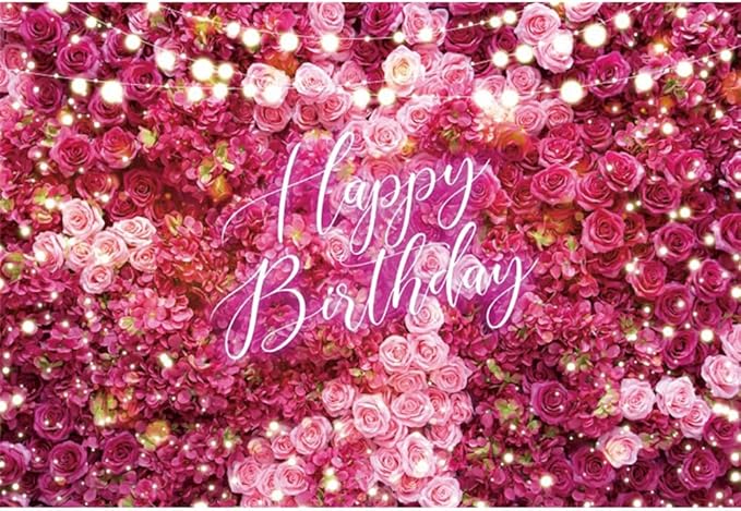 Rose Flower Happy Birthday Backdrop 7x5ft Shining Glitter Romantic Floral Women Girls Birthday Photography Background Baby Shower Party Decorations