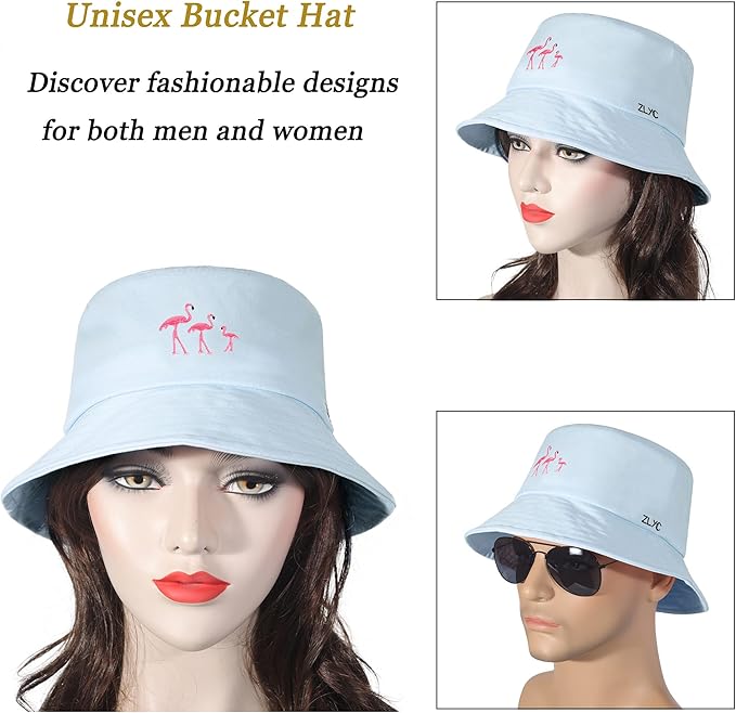 ZLYC Unisex Fashion Embroidered Bucket Hat Summer Fisherman Cap for Men Women