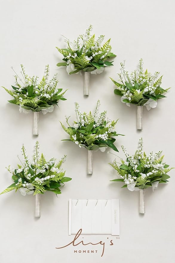 Ling's moment Bridesmaid Bouquet Set of 6, Bridal Bouquets for Bridesmaids, 7 Inch Wedding Bouquets for Bridesmaids, Wedding, Ceremony, Anniversary, etc.