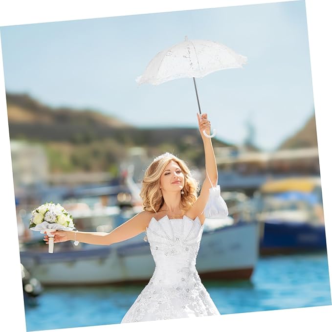 Lace Umbrella Parasol Floral White Umbrella Vintage Wedding Bridal Umbrella Photography Scene Props for Baby Shower Bridal Decorations Assorted Color A