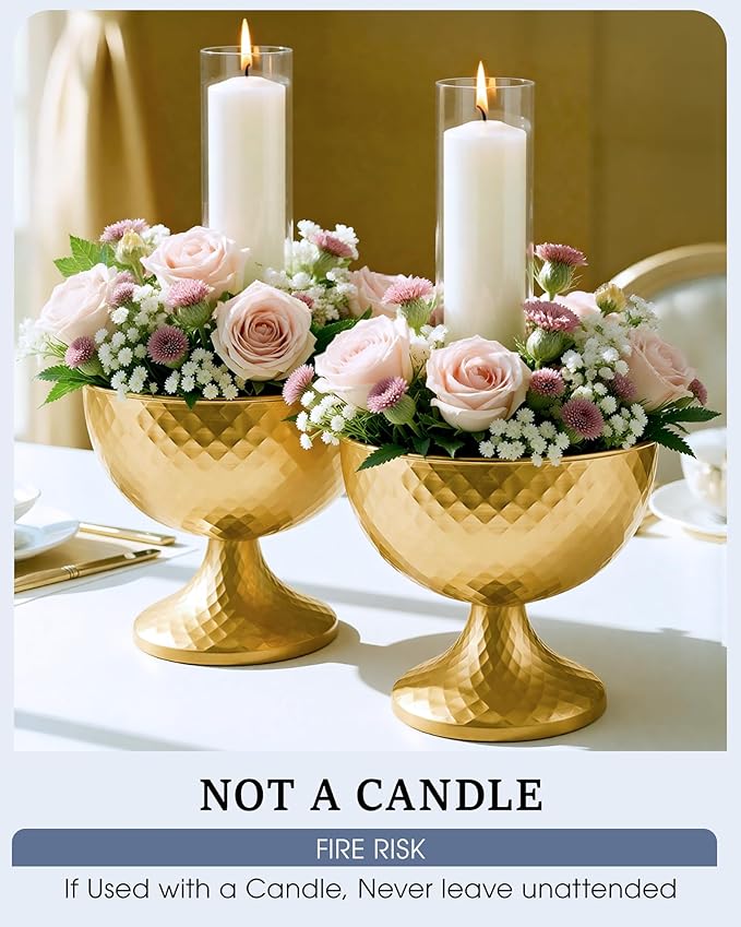 10 Pcs Distressed Gold Metal Compote Bowl Centerpieces for Tables,Urn Vases for Vintage Wedding Centerpieces,Elegant Compote Vases,Pedistal Vase for Christmas Anniversary Party(Gold)