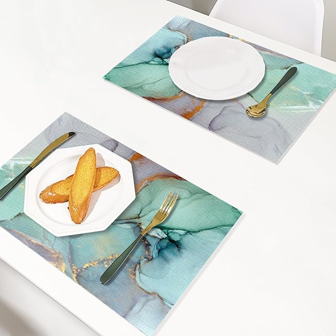 Placemats Set of 4-12x18in Waterproof Oilproof Heat Resistant Marble Pattern Table Mats, Easy Clean Wipeable Non-Slip for Kitchen Dining Outdoor Party Picnic Table Decoration