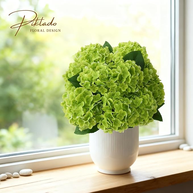 A Bunch 20in， Real Touch Hydrangea Artificial Flowers， with 5pcs Flower Head 8pcs Leaves， Faux Hydrangea Flowers for Home Office Decor Wedding Party Arrangements (1, Green)