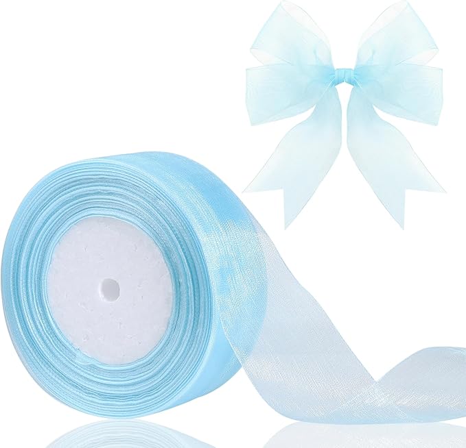 1.5 inch Sheer Organza Ribbon Sky Blue Chiffon Ribbon for Gift Wrapping Christmas Halloween Decoration Wedding Bouquet Crafts 50 Yards