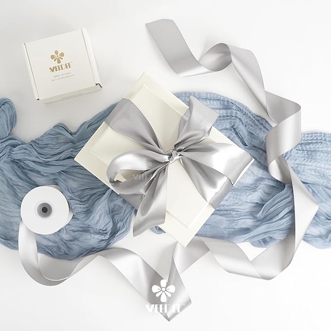 MEEDEE Silver Satin Ribbon 1-1/2 Inch Silver Ribbon Lux Double Faced Satin Ribbons by 50 Yards Polyester Satin Ribbons for Crafts, DIY Crafts, Weddings, Flower Bouquet, Holiday Decorating