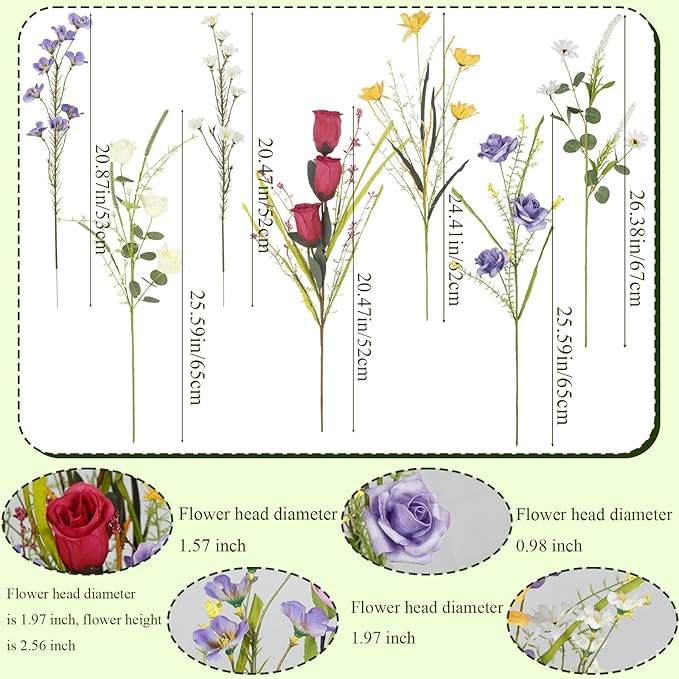 CISDUEO 7 Pcs Wildflowers Artificial Flowers Daisies Roses and Lilies Faux Wildflowers Summer Fake Flowers Spring Bunches Silk Floral Arrangement Wedding Party Decoration Table Centerpieces Home