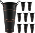 8 Pack 9 Inch Tall Galvanized Flower Bucket, Black Farmhouse French Flower Bucket with Handle, Small Rustic Buckets Vintage Metal Vases for Flower, Centerpieces, Floral Wedding Arrangements