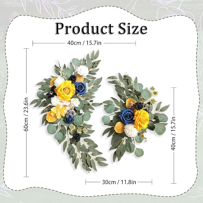 Faux Flower Swag Set of 2, Yellow Artificial Flowers Swags for Wedding Arch, Wedding Welcome Signs, Welcome Reception Ceremony Signs Decorations