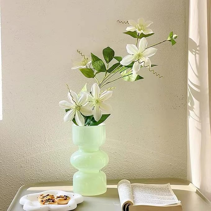JSPYFITS Glass Hydroponic Flower Vase, 7 Inches Colored Glasses Bubble Vases for Flowers, Three-Layer Glass Funky Vase for Home/Office/Weddings/Party Table Flowers Decor (Milky Green)