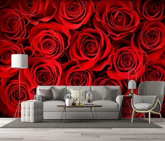 red Rose Floral Wallpaper Bedroom Botanical Flowers murals Aesthetic Room Decor Living Room tv Background Large Wall Mural - 160"x108" Not Peel and Stick