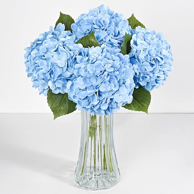 8 Pcs Blue Hydrangea Artificial Flowers, Latex Real Touch Hydrangea Flowers, 19.6'' Full Faux Hydrangea Flowers Fake Flowers for Home Decor Party Wedding Centerpiece Bouquet Floral Arrangements