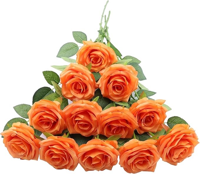 30pcs Artificial Rose Flower Orange Rose Orange Flower with Long Stem Silk Roses Bouquet for Wedding Bridal Shower Party Home Decoration