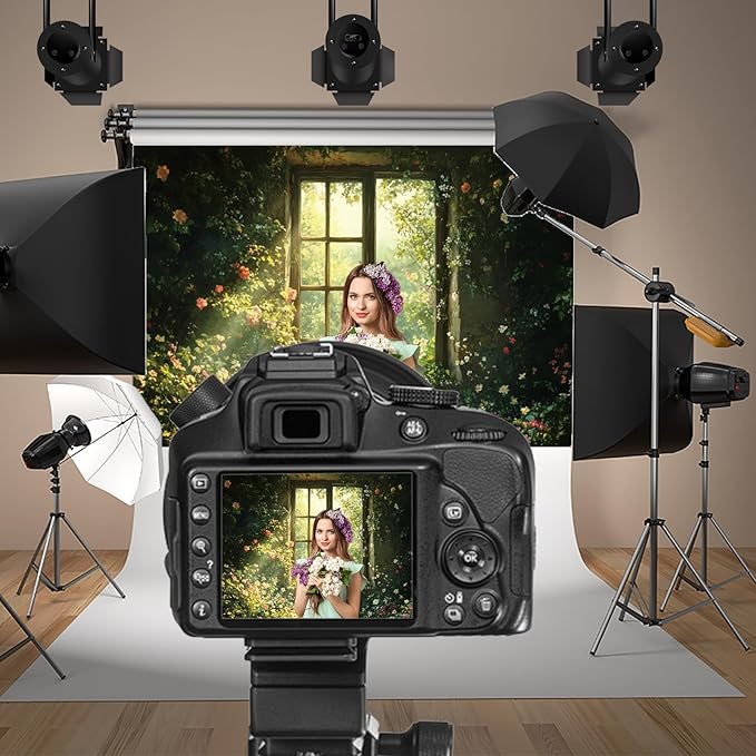 Baocicco 5x3ft Spring Window Photography Backdrops Sunshine Oil Painting Flowers Background Cloth for Marriage Valentines Mothers Day Engagement Party Decoration Photo Props Background Supplies