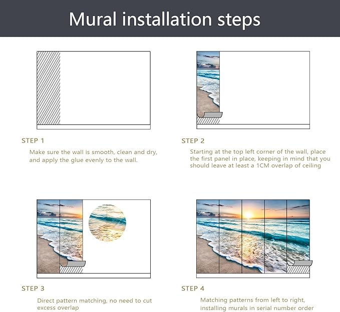 PYFFYP- Beach Wallpaper Sunset Ocean Wall murals for Living Room(Not Peel and Stick)