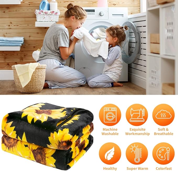 Jekeno Sunflower Gifts Blanket for Women Girls, Sunflowers Decor Gifts for Sunflower Lovers Adult Kids, Cute Throw Decoration for Home Living Room Bed Couch