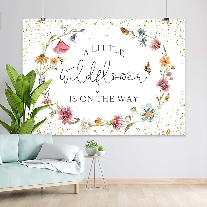 Wildflower Baby Shower Backdrop for Girl Watercolor Wild Floral Butterfly Photography Background Garden Wildflower Baby Shower Cake Table Banner Photoshoot Props (7x5ft)