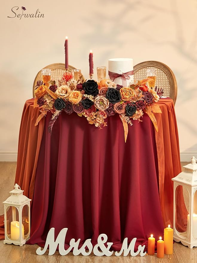 Serwalin Fall Flowers Vintage Orange & Black Artificial Flowers Halloween Black Wedding Flowers Combo for Wedding Bouquets Centerpieces Flower Arrangements Decorations