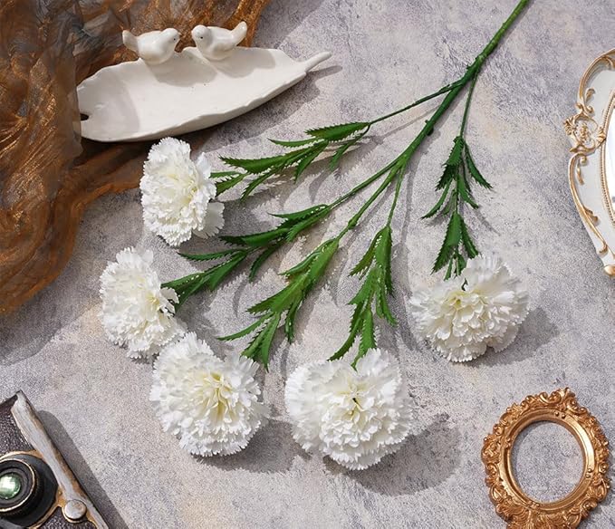 IPOPU White Carnations Artificial Flowers 6PCS 30 Heads Silk Carnations 27.56in Artificial Flowers with Stems for Wedding Home Centerpieces Floral Arrangements(White)