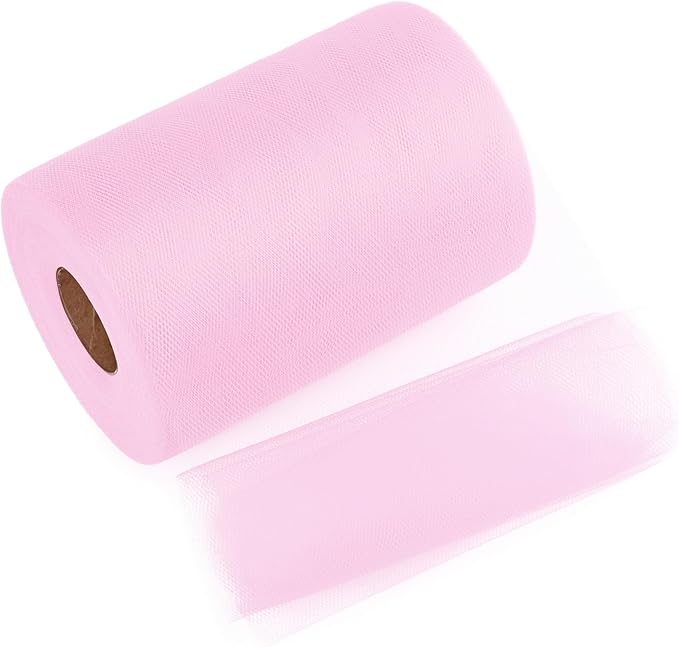 Light Pink Tulle Ribbon 6 Inch x 100 Yards(300ft) Spool Fabric Ribbon Ideal for Tutu Skirt Art Gift Wrapping Flower Bouquet Crafts Weddings Floral Arrangements
