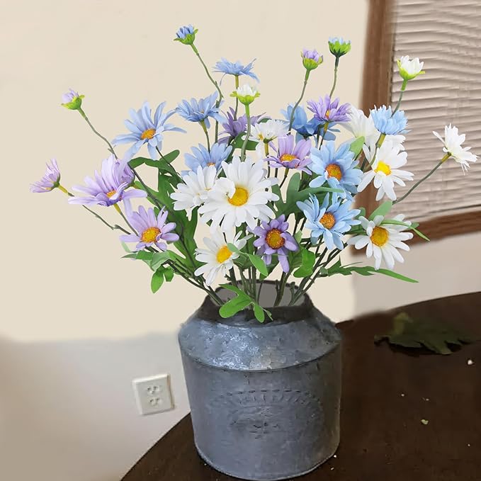 6 Pcs Artificial Daisy Flowers Outdoor Silk Flower Artificial Wildflowers for Decoration Bulk UV Resistant Faux Flowers for Vase Floral Arrangements Home Table Centerpieces Indoor Garden