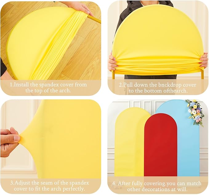 Rainbow Arch Backdrop Cover 6FT 5FT 4FT Stretchy Wedding Arch Covers Set of 3 Spandex Fitted Blue Yellow Red Fabric Backdrop Cover for Party Baby Shower Birthday Decoration