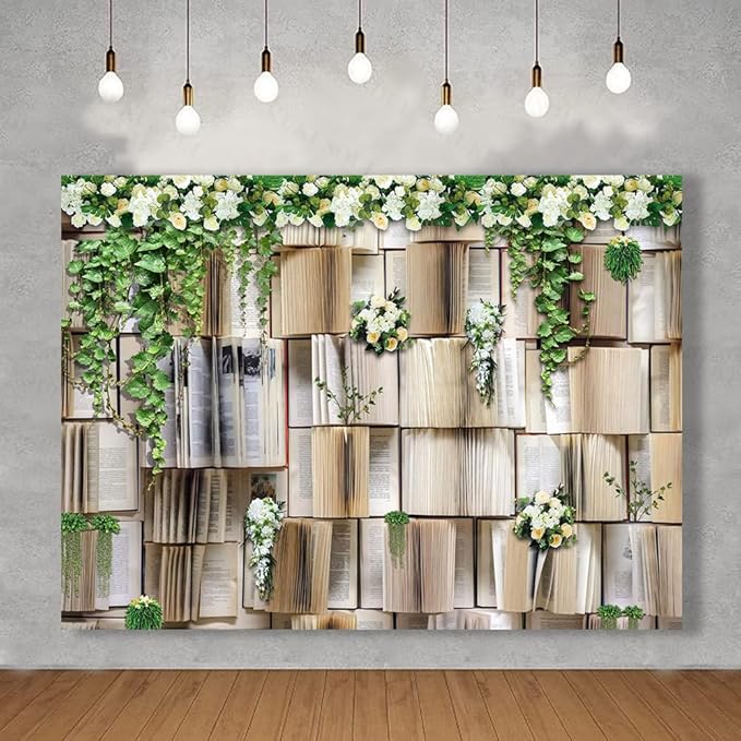 7x5ft Book Backdrop for Party Flower Garlend Book Pages Wedding Background for Books Lovers Photography Studio Props KUBDJ091