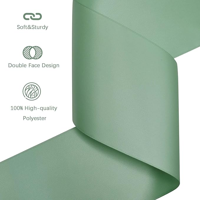 Sage Green Satin Ribbon 4 inch X 15 Yards Polyester Ribbon for Gift Wrapping Very Suitable for Weddings Party Hair Bow Invitation Decorations and More