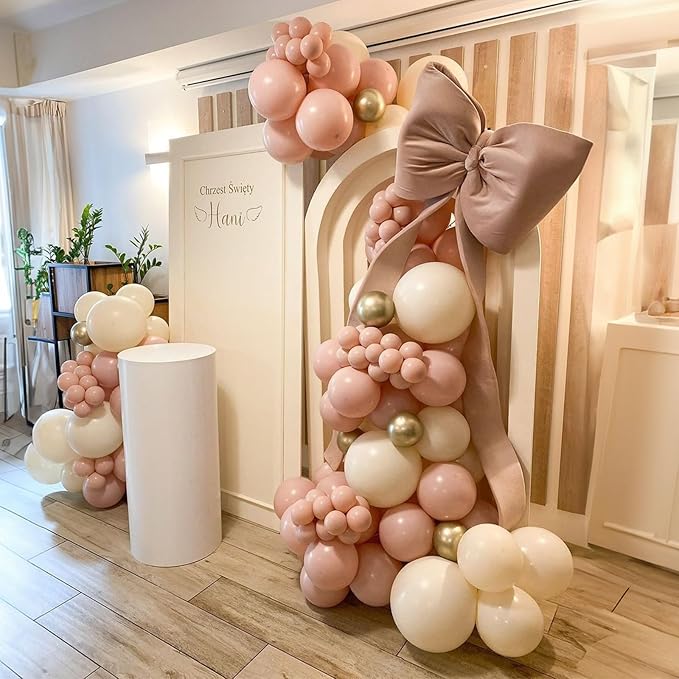 Dusty Pink Balloon Arch Kit, Boho Retro Blush Pink Champagne Gold White Latex Helium Party Balloons Garland for Girls Women Bridal Baby Shower Neutral Wedding Engagement Birthday Party Decorations