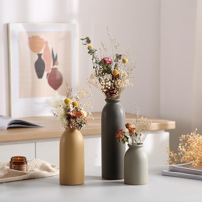 CWLWGO-Ceramic Matte Vase for Home Decor, Modern and Minimalist Decorative Vases Set. Farmhouse Decor,Living Room Tabletop, Bookshelf Centerpiece Decoration,Boho Decor.（Matte Multi）.