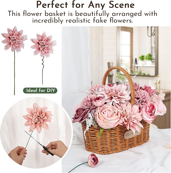 Artificial Flowers Combo Dusty Pink Roses with Stems Bouquets Bridal Wedding Shower Decorations Fake Floral for Party Table Centerpieces Home Decor