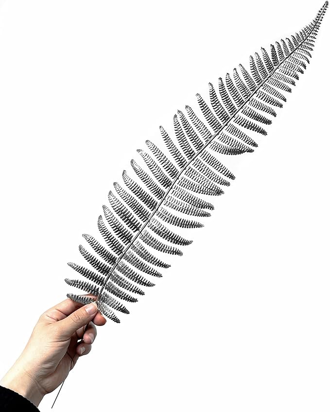 CATTREE Artificial Silver Plants Tall Fern Leaves 23" 10 Pack, Fake Boston Ferns Plant Decorations Plastic Faux Foliage Shrubs Large Leaf for Party Wedding Table Centerpiece Bouquet DIY Silvery Décor