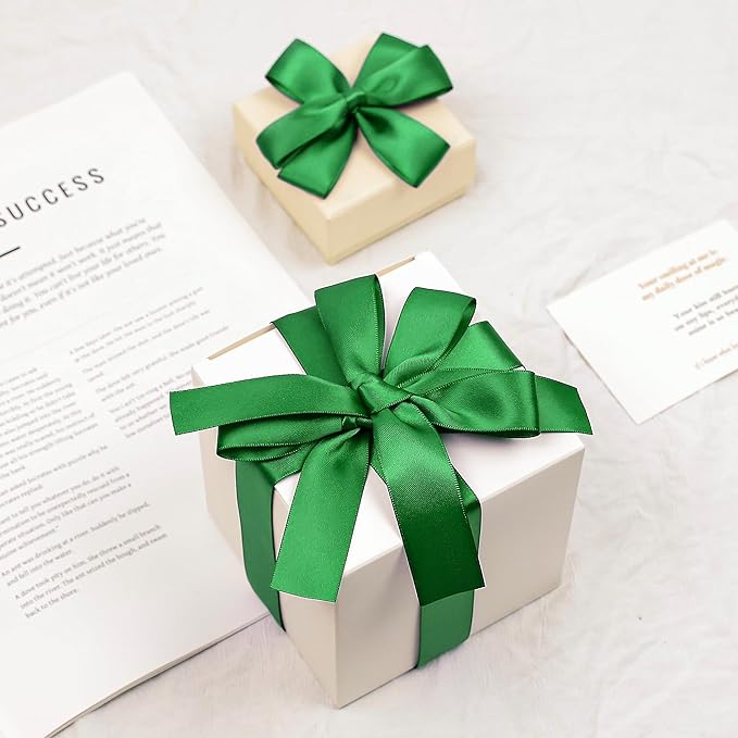 Premium Double Faced Satin Ribbon, 1 Inch X 25 Yards, Green, Perfect for Gift Wrapping, Crafts, Wedding Decor