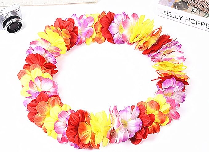 ALIMITOPIA Hawaiian Hula Leis Dance Wreath Garland Artificial Flowers Fabric Neck Loop for Luau Party Costumes (Multicolor;4pcs)