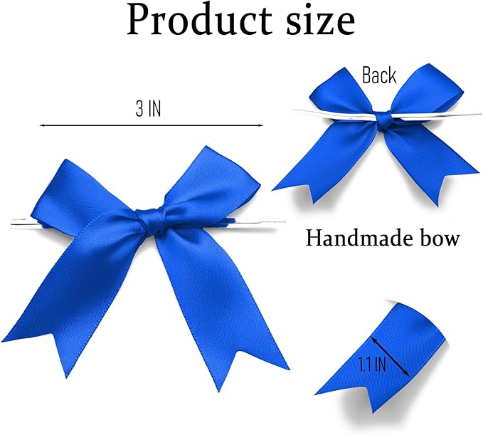 50 Counts Royal Blue Twist Tie Bows 3.1" Pre-Tied Satin Ribbon Bow Decor Mini Twist Tie Bows for Gift Wrapping Treat Bags Cake Bridal Baby Shower Birthday Party Favors Wedding Decorations