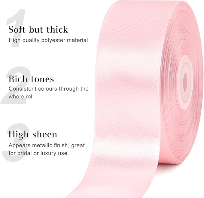 1-1/2 Inches 50 Yards Baby Pink Satin Ribbon, Solid Fabric Ribbon Roll for Flower Bouquets, Gift Wrapping, Wedding, Handmade Crafts