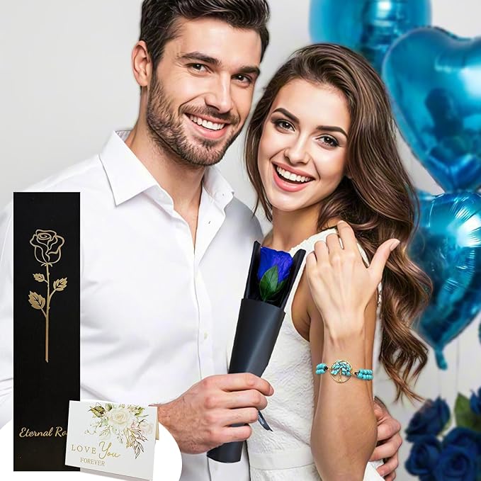 WILLSHINE Eternal Rose with Stem,Single Real Preserved Rose Gift Box,Forever Blue Flower Stems Bouquets for Women,Mum,Wife,Girlfriend,Valentine's Day,Mother's Day,Chirstmas,Birthday,Aniversary Gift