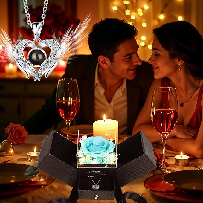 FIACO Gifts for Women Preserved Real Roses with I Love You Necklace Fresh Forever Flowers Birthday Gifts for Mom Grandma Wife Girlfriend on Anniversary Christmas Valentines Romantic Gift