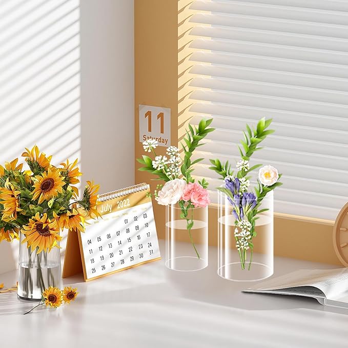24 Pack Acrylic Cylinder Vases 4,6,8 Inch Tall Clear Acrylic Flower Vase Bulk Floating Candle Holders Cylinder Plastic Vases for Centerpiece Table Wedding Home