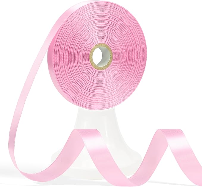 60 Yards Pink Ribbon 5/8 Inch, Solid Pink Satin Ribbon for Gift Wrapping, Crafts, Flower Bouquet, Wedding, Baby Shower, Festival, Christmas, Halloween