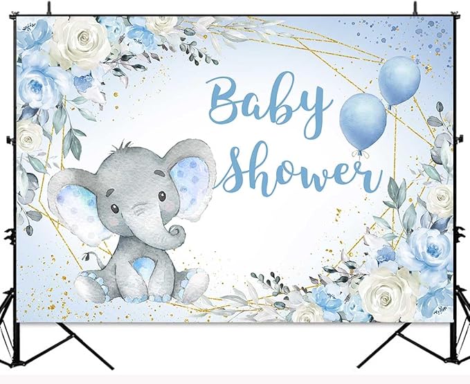 Elephant Baby Shower Backdrop Blue Flower It's A Boy Elephant Baby Shower Party Decorations Photography Background Little Peanut Cake Table Banner Photoshoot Supplies 7x5ft