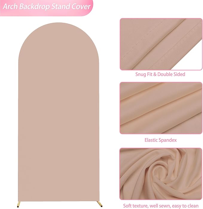 Wokceer 6FT Wedding Arch Backdrop Cover Spandex Fitted Nude Wedding Arch Covers Round Top Chiara Arches Backdrop Cover for Birthday Party Ceremony Banquet Decoration