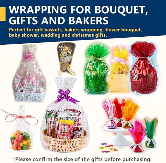 PerkHomy Colored Cellophane Wrap Roll 16" x 100' 3 Mil Thick Cellophane For Gift Basket Treats Goodie Wrapping Craft Flower Bouquet Plastic (Reflective, 100ft (16in Width))