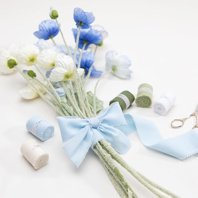 1-1/2" x 18 Yd Cotton Ribbon for Gift Wrapping Wedding Invitations Bridal Flower Bouquets, Mixed Color Fabric Ribbons Set 2 Yards x 9 Rolls