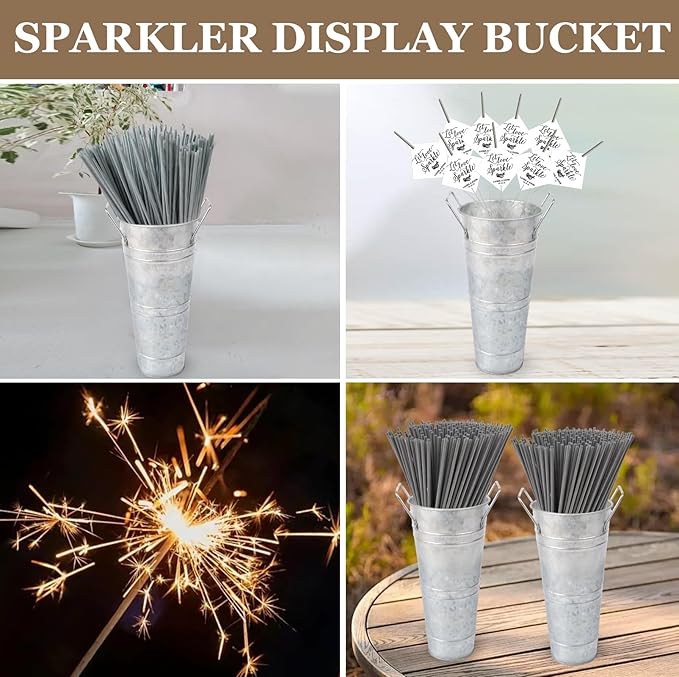 Set of 12 Small 10inch Flower Buckets for Flower Bar,Small Rustic Vase,Galvanized Bucket,Farmhouse Vase,Farmhouse Vases for Flowers (Silver,10'' Height,12pcs)