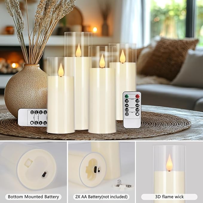 24 Pack LED Flameless Candles Set(14/16/18cm), Battery - Operated with 4 Remotes,Clear, Timer & Flickering/Steady Modes for Home décor, Wedding, Patio,Outdoor.