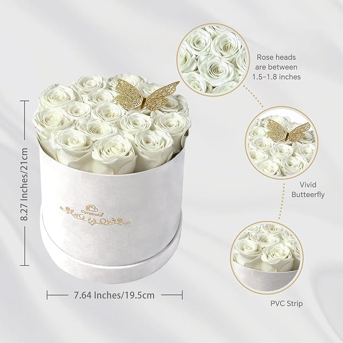 16 Roses in a Box, Preserved Flowers Gifts for Women, Forever Flowers for Delivery, Flower Birthday Gifts Box for Her, Eternal Flowers Rose Gifts for Mom, White